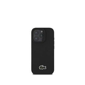 Lacoste iPhone 16 Pro Magsafe PU Pike Desenli Timsah Logolu Siyah Uyumlu Telefon Kılıfı