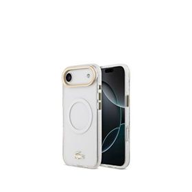 Lacoste iPhone 17 Air Gold Timsah Logolu Buzlu Magsafe Beyaz Uyumlu Telefon Kılıfı