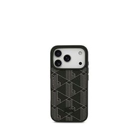 Lacoste iPhone 17 Pro Kartlıklı Deri Karışık Monogram Magsafe Siyah Uyumlu Telefon Kılıfı
