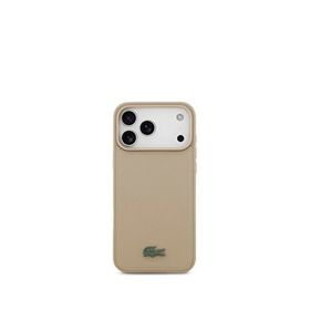 Lacoste iPhone 17 Pro Max Pike Desenli Metal Logolu Kartlıklı Magsafe Bej Uyumlu Telefon Kılıfı