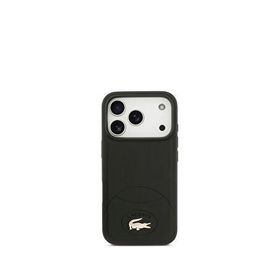 Lacoste iPhone 17 Pro Metal Logolu PU Deri Tasarımlı Magsafe Siyah Uyumlu Telefon Kılıfı
