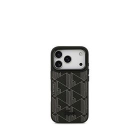 Lacoste iPhone 17 Pro Monogram Desenli PU Deri Standlı Magsafe Siyah Uyumlu Telefon Kılıfı