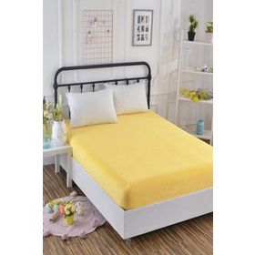 Lady Moda %100 Pamuklu Penye Lastikli Sarı Çift Kişilik Çarşaf