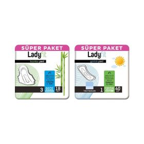 Ladyfit 18 Adet Bambu Süper Gece+40 Adet Süper Normal Günlük Ped