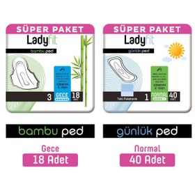 Ladyfit 18 Adet Bambu Süper Gece+40 Adet Süper Normal Günlük Ped