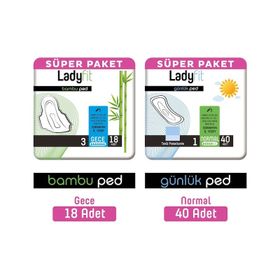 Ladyfit 18 Adet Bambu Süper Gece+40 Adet Süper Normal Günlük Ped