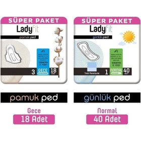 Ladyfit 18'li Gece Pamuk Ped+40 Adet Süper Normal Günlük Ped