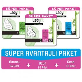 Ladyfit Bambu Süper Avantajlı Paket 62 Adet Normal+Uzun+Gece Ped