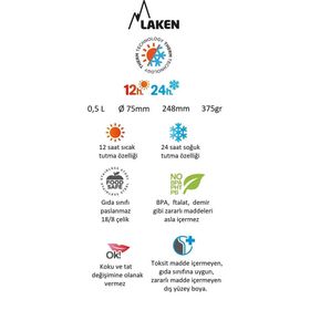 Laken LK1850A Paslanmaz Çelik Thermo Flask 0.50 lt Blue Termos