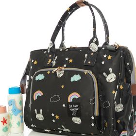 Lal Baby Baggage Bag Tavşan Desenli Siyah Omuz Askılı Anne Bebek Bakım Çantası