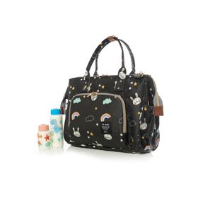 Lal Baby Baggage Bag Tavşan Desenli Siyah Omuz Askılı Anne Bebek Bakım Çantası