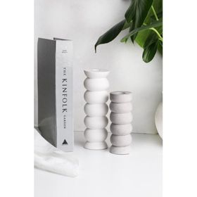 Lalezen Home 2'li Beyaz-Gri Bogumlu Dekor Şamdan Mumluk