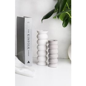 Lalezen Home 2'li Beyaz-Gri Bogumlu Dekor Şamdan Mumluk
