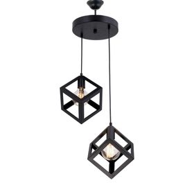 Lambadar 3528-2BLK Rustik Siyah Retro Model Geometrik Sarkıt Metal Küp Avize