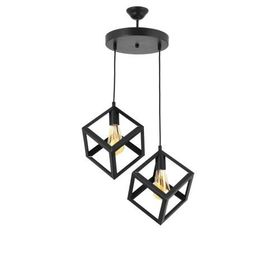 Lambadar 3528-2BLK Rustik Siyah Retro Model Geometrik Sarkıt Metal Küp Avize