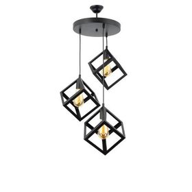Lambadar 3528-3BLK Rustik Siyah Retro Model Geometrik Sarkıt Metal Küp Avize