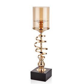 La'Medore 10 x 10 x 39 cm Gold Ribbon Gövdesi Kıvrımlı Küçük Boy Mumluk