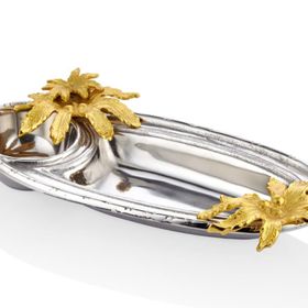 La'Medore 40.6 x 20.3 x 8.25 cm Palma Gold Çiçekli Silver Çift Bölmeli Kase