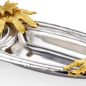 La'Medore 40.6 x 20.3 x 8.25 cm Palma Gold Çiçekli Silver Çift Bölmeli Kase