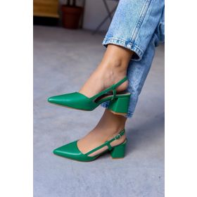 Laminta Bonita Yeşil Arkası Açık Kadın Topuklu Ayakkabı