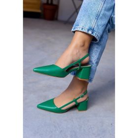Laminta Bonita Yeşil Arkası Açık Kadın Topuklu Ayakkabı