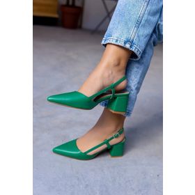 Laminta Bonita Yeşil Arkası Açık Kadın Topuklu Ayakkabı