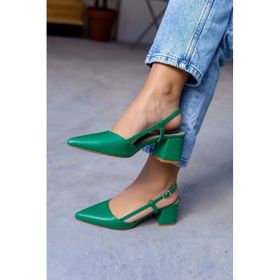 Laminta Bonita Yeşil Arkası Açık Kadın Topuklu Ayakkabı