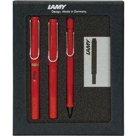 Lamy Safarı Kırmızı Dolma Kalem & Versatil Kalem & Tükenmez Kalem Seti