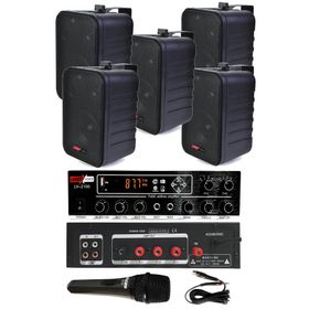 Lastvoice Black Large Paket-4 Hoparlör ve Anfi Anons Ses Sistemi Seti