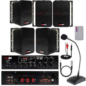 Lastvoice Black Large Paket-4 Hoparlör ve Anfi Anons Ses Sistemi Seti