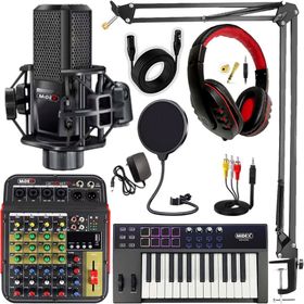 Lastvoice MX-2020 Stüdyo Ekipmanları Midi Live Paket-2 Ses Kartlı Mikser Midi Klavye Mikrofon Kulaklıklı Ses Kayıt Seti