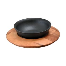 Lava 14 cm Siyah Döküm Yuvarlak Çorba Kasesi ve Kayın Servis Ahşabı