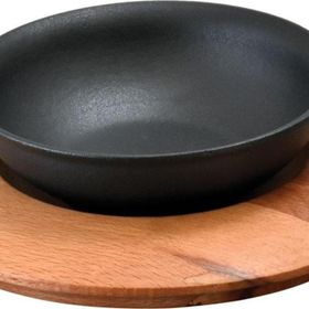 Lava 14 cm Siyah Döküm Yuvarlak Çorba Kasesi ve Kayın Servis Ahşabı