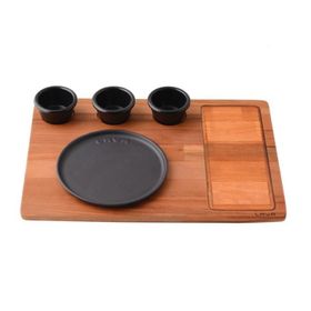 Lava 17 cm Ahşap Altlıklı Yuvarlak Servis Tabağı