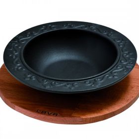 Lava 19 cm Siyah Döküm Yuvarlak Çorba Kasesi Kayın Servis Ahşabı
