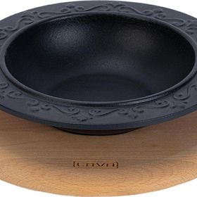 Lava 19 cm Siyah Döküm Yuvarlak Çorba Kasesi Kayın Servis Ahşabı