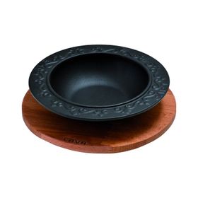Lava 19 cm Siyah Döküm Yuvarlak Çorba Kasesi Kayın Servis Ahşabı