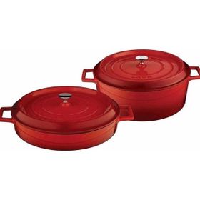 Lava 20 cm Derin Yuvarlak 24 cm Sığ Yuvarlak 2'li Döküm Kırmızı Tencere Seti