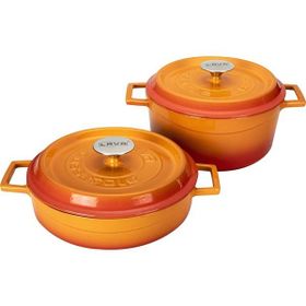 Lava 24 cm Derin Yuvarlak 24 cm Sığ Yuvarlak 2'li Döküm Turuncu Tencere Seti