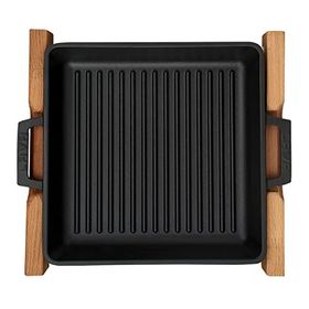 Lava 26x26 cm Metal Kulplu Ahşap Standlı Döküm Izgara Tava