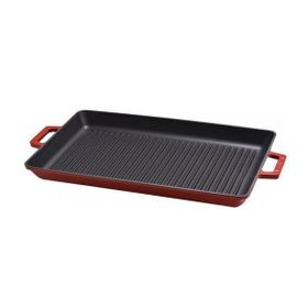 Lava 26x32 cm Kırmızı Döküm Dikdörtgen Metal Kulplu Izgara Tava