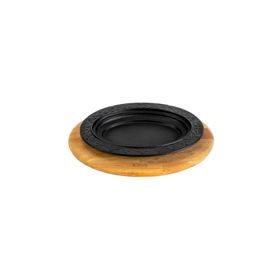 Lava 28x20 cm Siyah Döküm Oval Döner Kebap Tabağı Kayın Servis Ahşabı