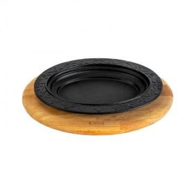 Lava 28x20 cm Siyah Döküm Oval Döner Kebap Tabağı Kayın Servis Ahşabı