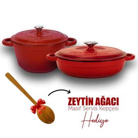 Lava 2x New Heritage Serisi Kırmızı Döküm Demir Tencere Tava Seti