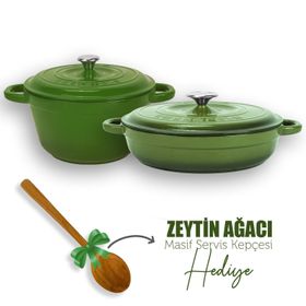 Lava 2x New Heritage Serisi Yeşil Döküm Demir Tencere Tava Seti