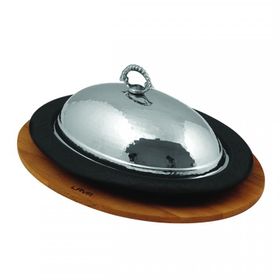 Lava 32x23 cm Siyah Döküm Oval Döner Kebap Tabağı Kayın Servis Ahşabı
