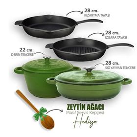 Lava 4X New Heritage Serisi 28 cm Yeşil Döküm Demir Tencere Seti