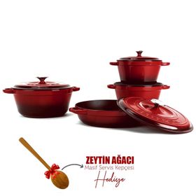 Lava 4X New Heritage Serisi Kırmızı Döküm Demir Tencere Seti