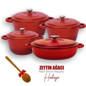 Lava 4X New Heritage Serisi Kırmızı Döküm Demir Tencere Seti