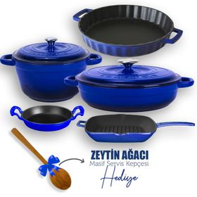 Lava 5X New Heritage Serisi Mavi Döküm Demir Tencere & Tava Seti